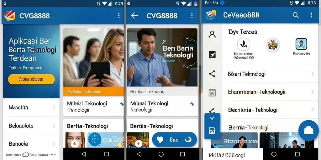 Screenshot aplikasi CVG8888 menampilkan antarmuka berita teknologi.