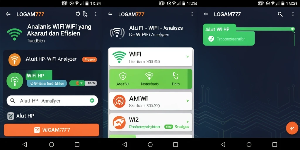 Screenshot menampilkan antarmuka utama LOGAM777 WiFi Analyzer yang informatif.