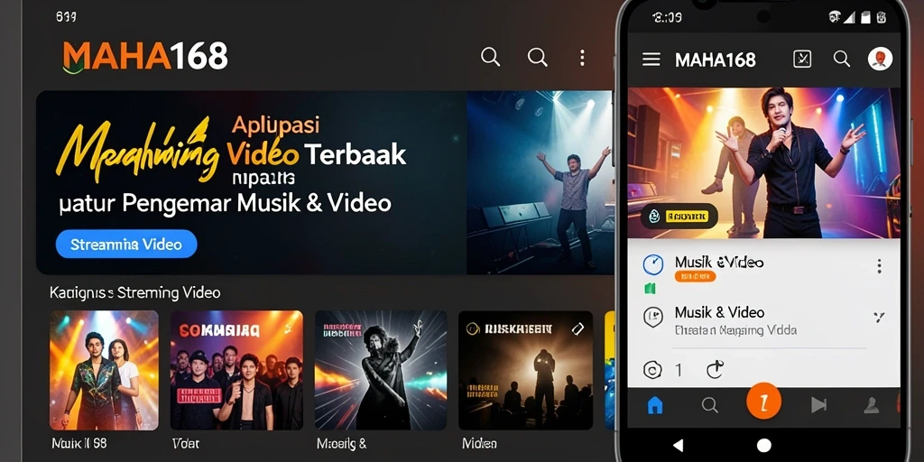 Antarmuka utama MAHA168 menampilkan berbagai pilihan video streaming.